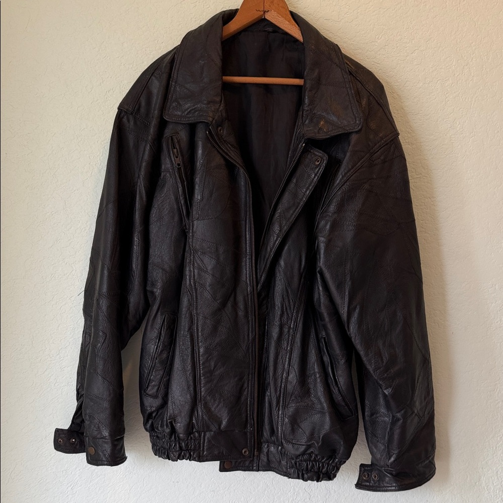 Men's Black Leather Bomber Jacket - Classic Casual Bomber